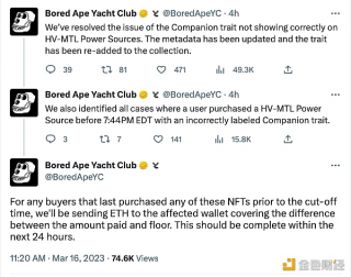 BAYC：已解决伴侣特性在HV-MTL电源上无法正确显示的问题，并对受影响的用户发送ETH
